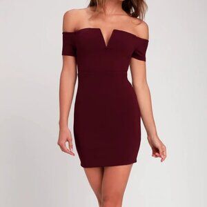 LULUS Cheers to This Burgundy Off-the-Shoulder Bodycon Dress